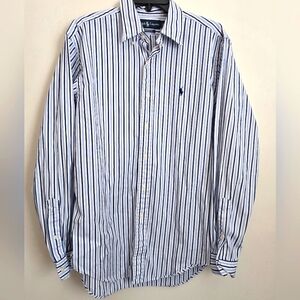 Men's Ralph Lauren Blue Pinstripe Classic Fit Button Down Shirt Medium Preppy